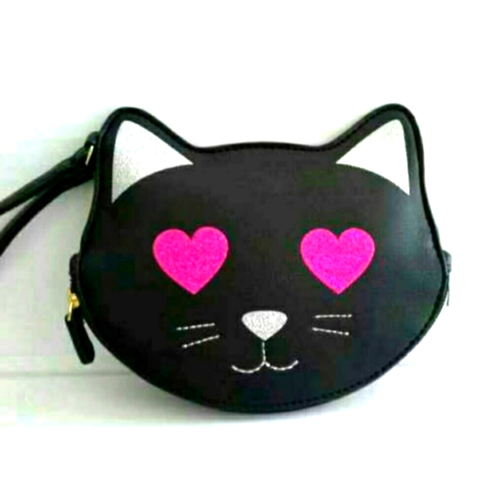 WOMEN'S WRISTLET CLUTCH HANDBAG CAT BLACK & HOT PINK BETSEY JOHNSON NEW